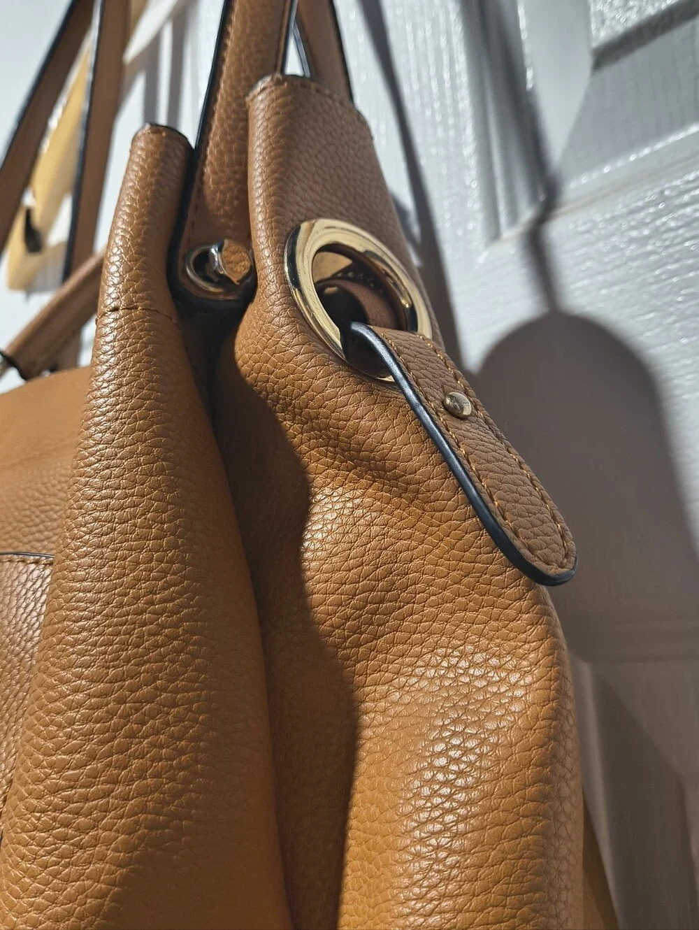 Sondra Roberts Squared Hobo Bag Camel Pebbled Tote with Insert & Dust Bag